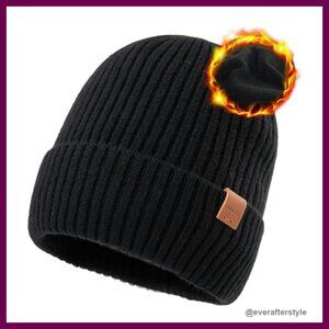 Oversized Merino Wool Fleece Lined Beanie Classic Winter Hat Unisex